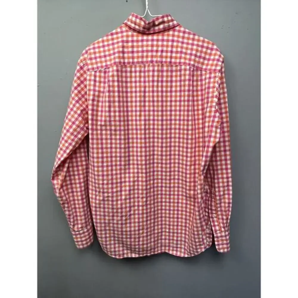 J Crew Tailored by J. Crew‎ Mens Small Cotton Pink Orange White Plaid LS Shirt